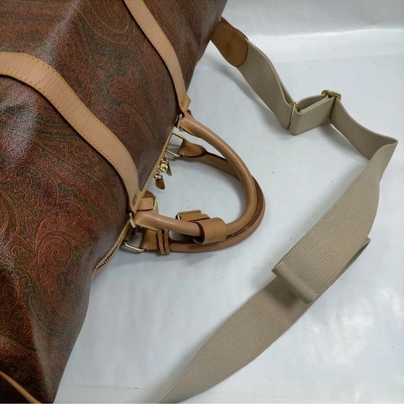 Etro Travel Bag  Brown PVC with strap and lock and key and luggage tag EUC - Picture 6 of 9
